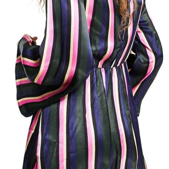 Top shop STRIPE PRINT MINI DRESS WITH TIE FRONT IN MULTI size 6 NWT - Picture 3 of 10